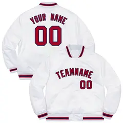 White Red-Navy Soldier Full-Snap Varsity Letterman Jacket