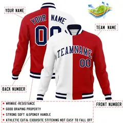 White Red Navy Split Varsity Full-Snap Letterman Jacket 4