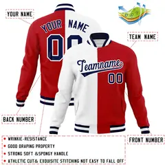 White Red Navy Split Varsity Full-Snap Letterman Jacket 4