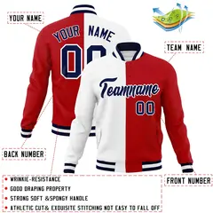 White Red Navy Split Varsity Full-Snap Letterman Jacket 4
