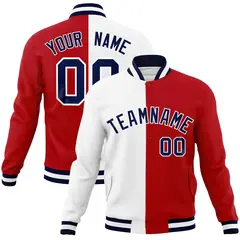 White Red Navy Split Varsity Full-Snap Letterman Jacket 1