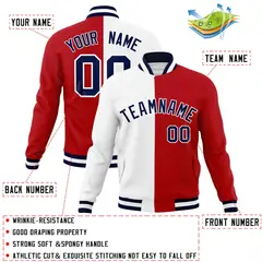 White Red Navy Split Varsity Full-Snap Letterman Jacket 4