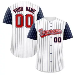 White Red-Navy Striped Raglan Sleeves Baseball Jersey