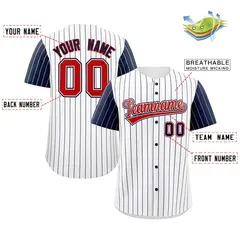 White Red-Navy Striped Raglan Sleeves Baseball Jersey 2