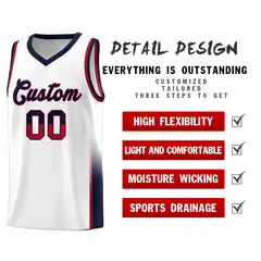 White Red Navy Two Tone Font Basketball Jersey 4