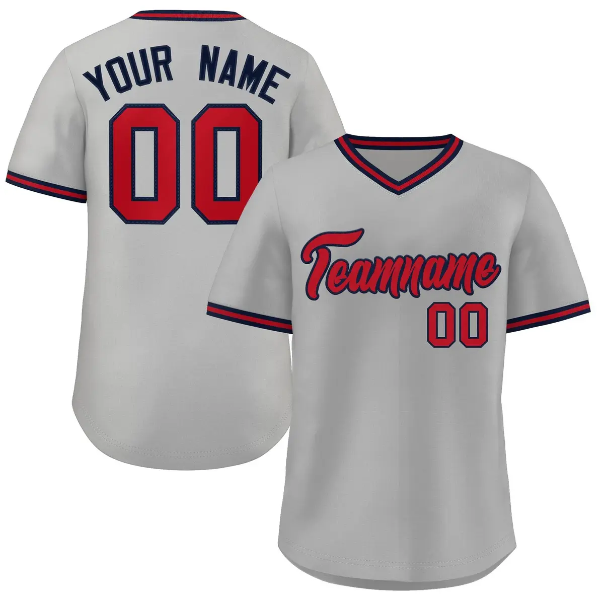 White Red Navy V-Neck Pullover Baseball Jersey
