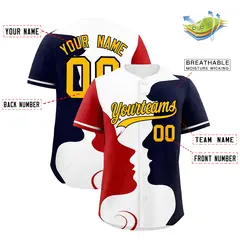 White Red Navy Valentine's Day Couple Silhouettes Baseball Jersey 3
