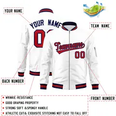 White Red-Navy Varsity Full-Zip Letterman Bomber Jacket 2