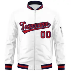 White Red-Navy Varsity Full-Zip Letterman Bomber Jacket 3
