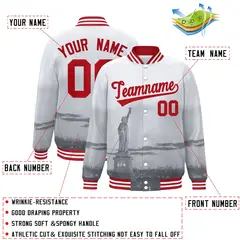 White Red New York City Skyline Track Varsity Full-Snap Jacket 2
