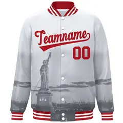 White Red New York City Skyline Track Varsity Full-Snap Jacket 3