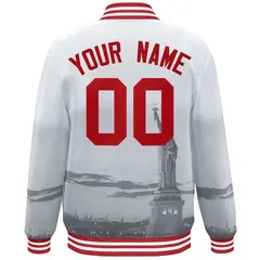 White Red New York City Skyline Track Varsity Full-Snap Jacket 4