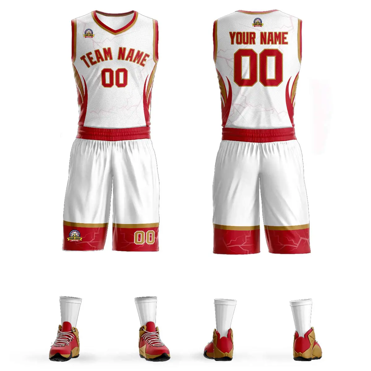 White Red-Old Gold Graffiti Lightning Basketball Jersey