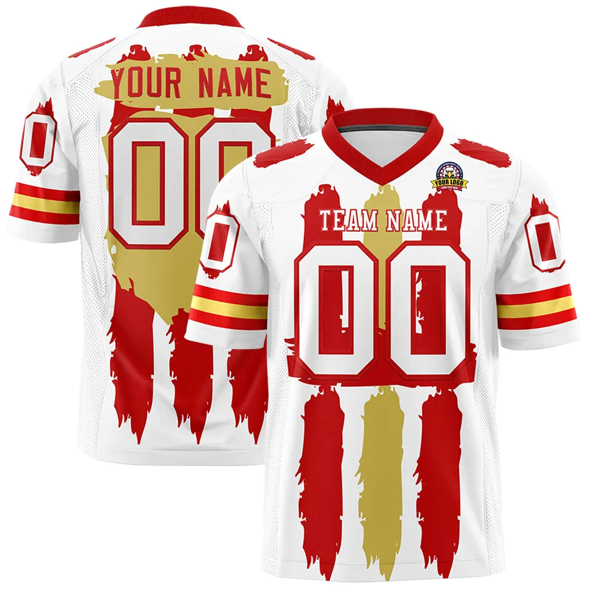 White Red Old Gold Graffiti Pattern Flag Football Jersey