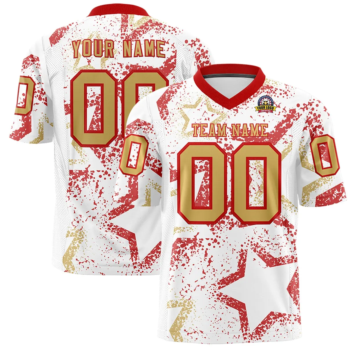 White Red-Old Gold Star Graffiti Football Jersey
