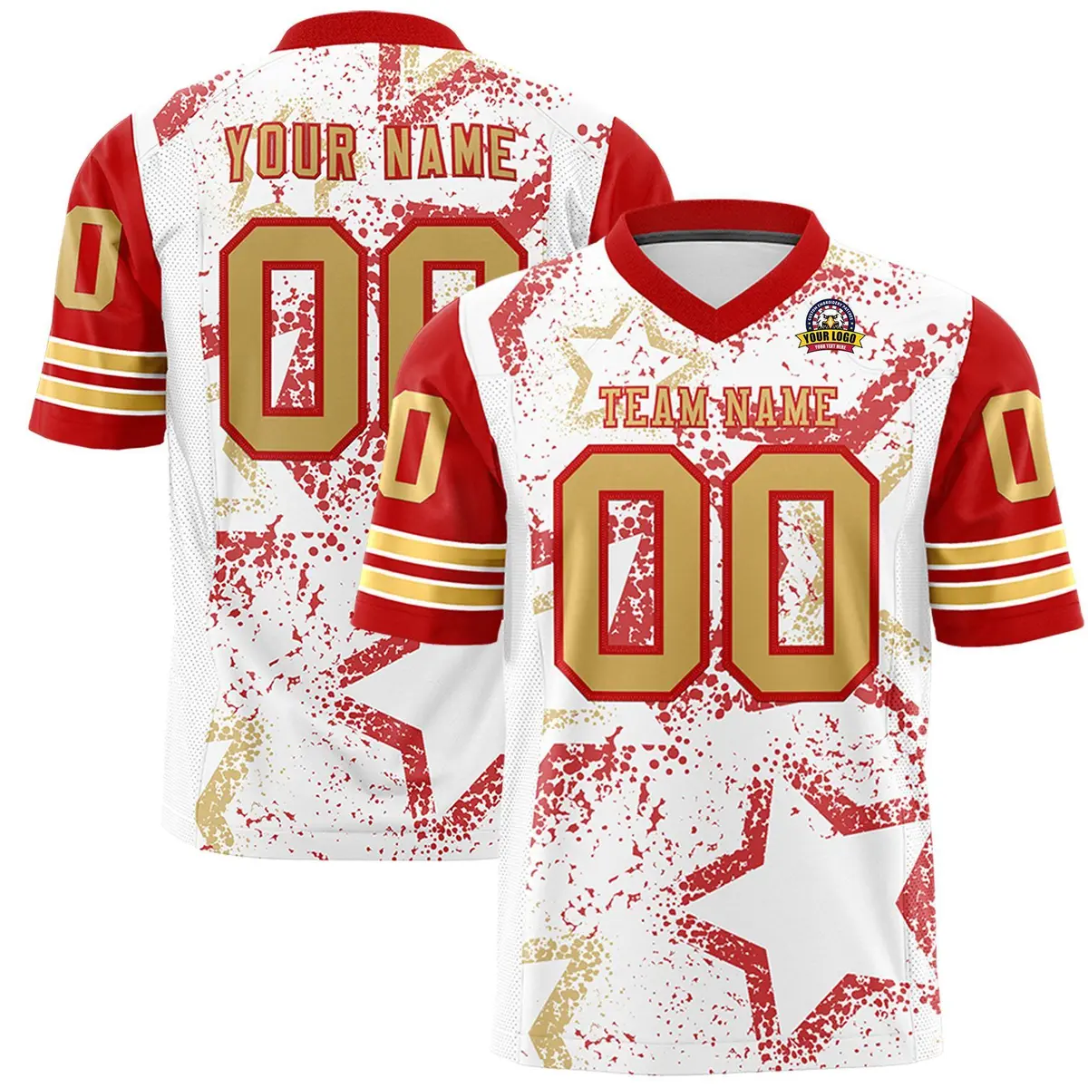 White Red-Old Gold Star Pattern Authentic Football Jersey