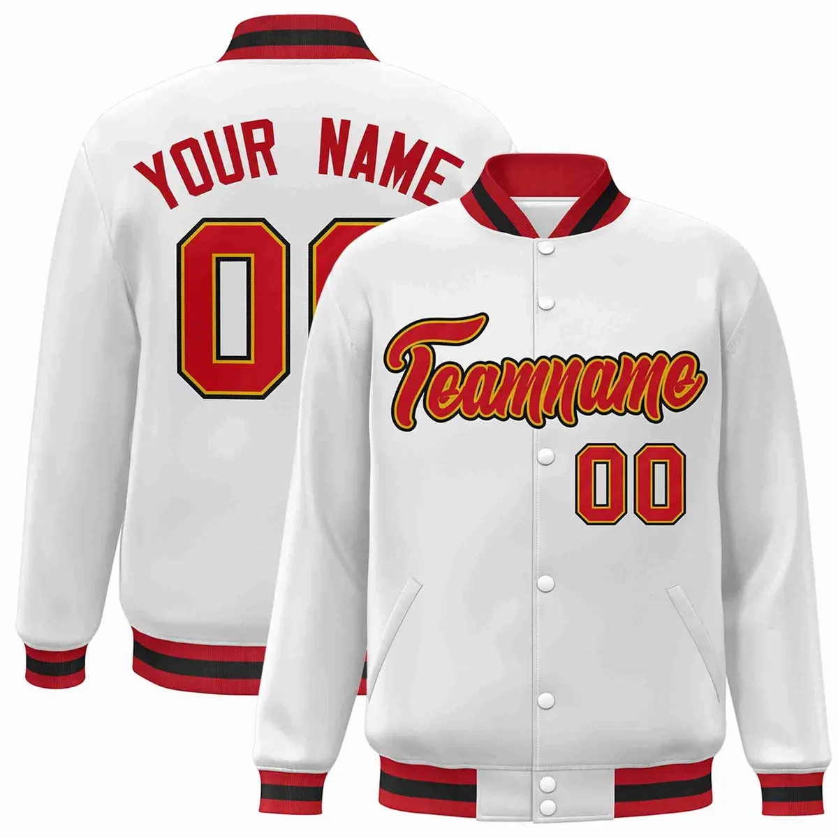 White Red-Old Gold Varsity Full-Snap Letterman Jacket