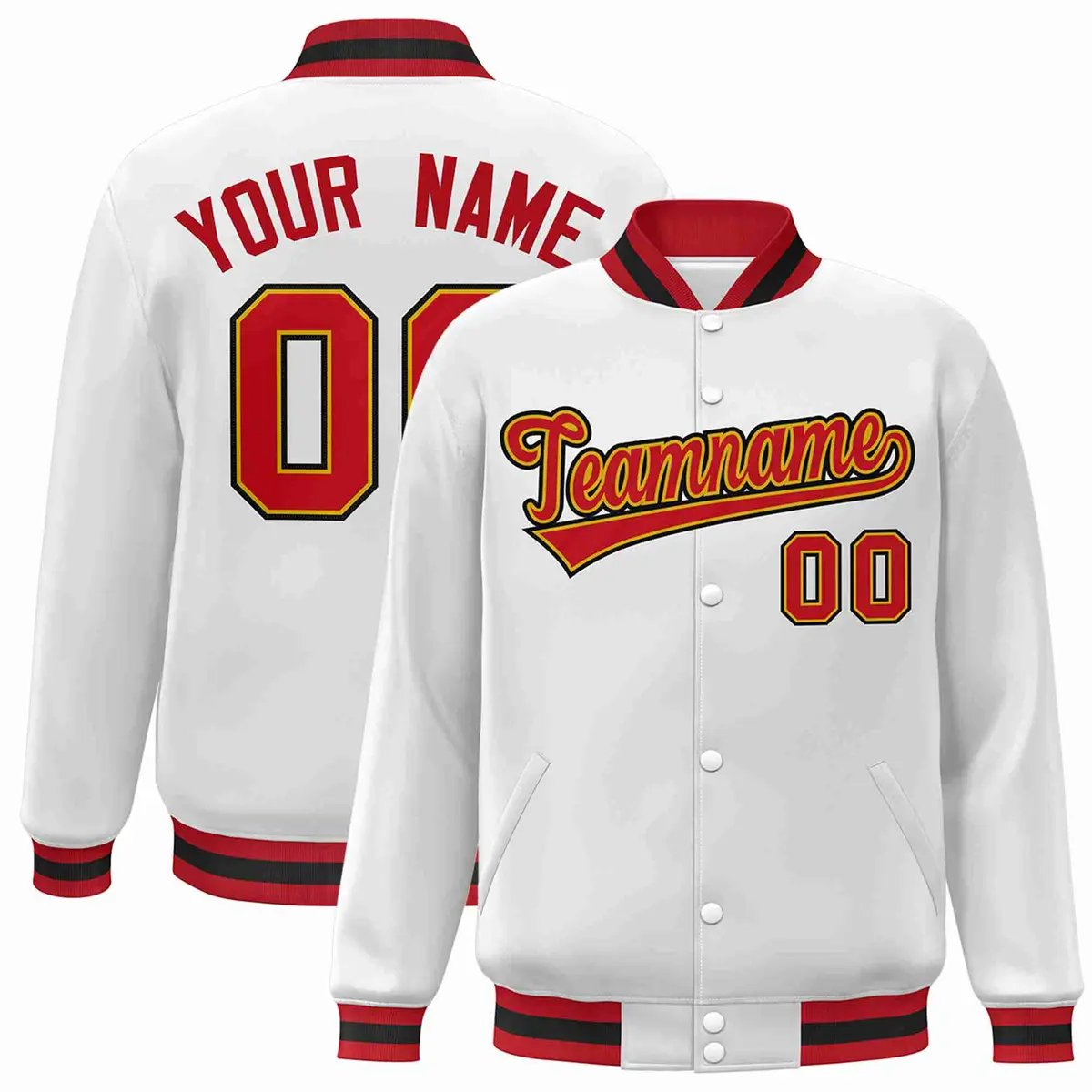 White Red-Old Gold Varsity Full-Snap Letterman Jacket