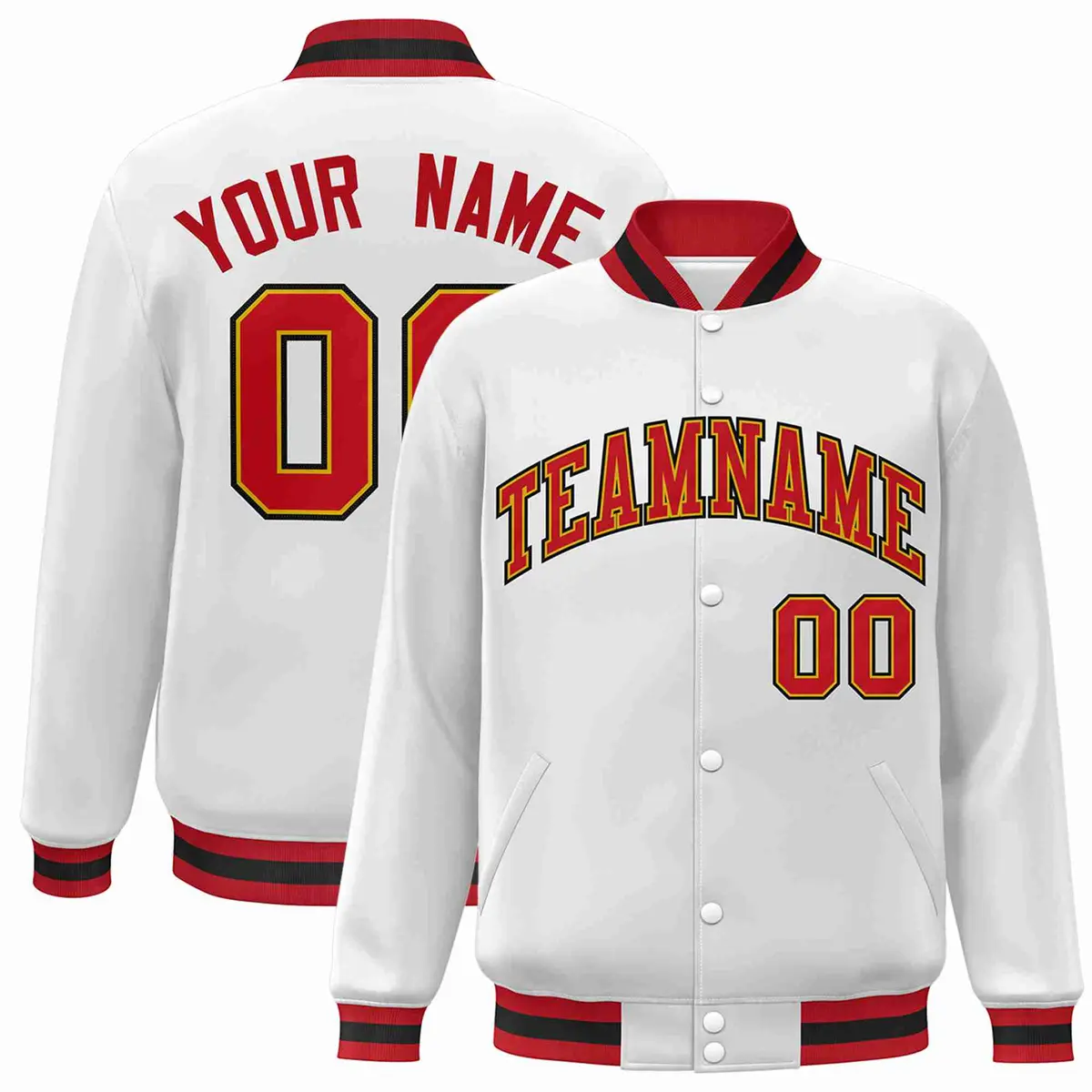 White Red-Old Gold Varsity Full-Snap Letterman Jacket