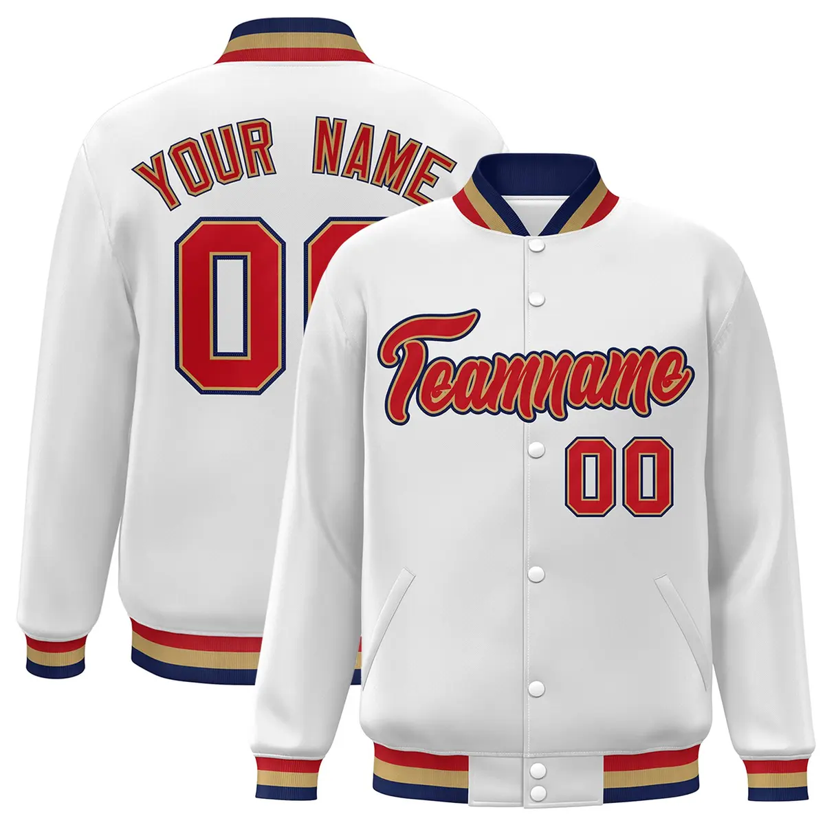 White Red-Old Gold Varsity Full-Snap Letterman Jacket