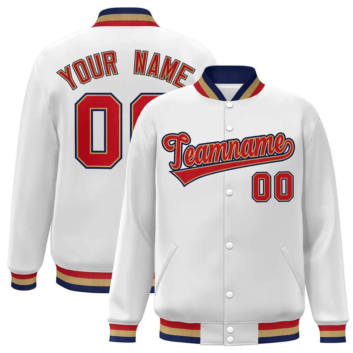 White Red-Old Gold Varsity Full-Snap Letterman Jacket
