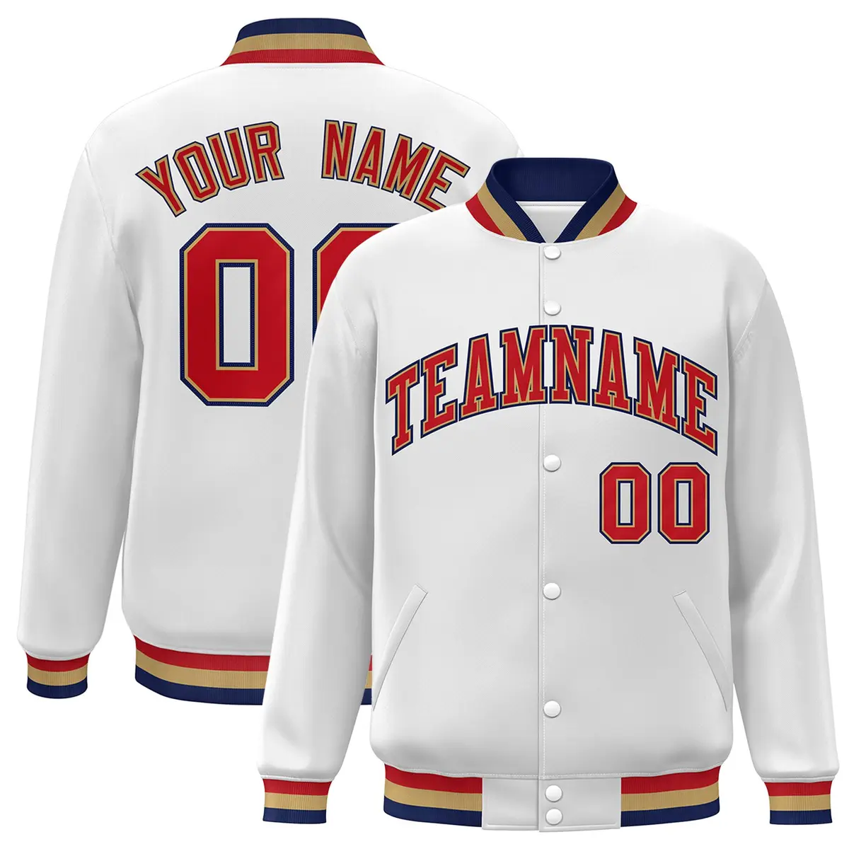 White Red-Old Gold Varsity Full-Snap Letterman Jacket