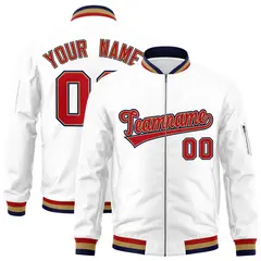White Red-Old Gold Varsity Full-Zip Letterman Bomber Jacket 1