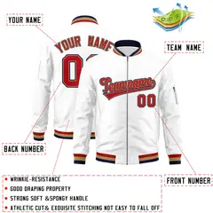 White Red-Old Gold Varsity Full-Zip Letterman Bomber Jacket 2