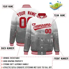 White Red Philadelphia Skyline Varsity Full-Snap Track Jacket 2