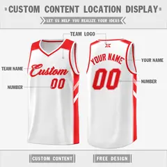 White Red-Pink Classic Mesh Sport Basketball Jersey 2