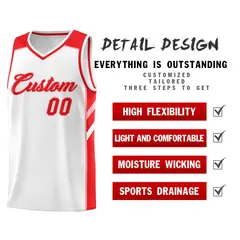 White Red-Pink Classic Mesh Sport Basketball Jersey 4