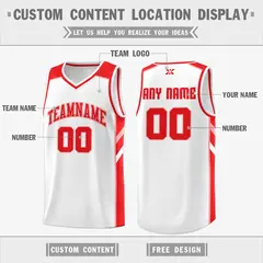White Red-Pink Classic Mesh Sport Basketball Jersey 2