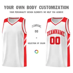 White Red-Pink Classic Mesh Sport Basketball Jersey 3