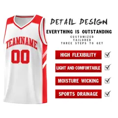 White Red-Pink Classic Mesh Sport Basketball Jersey 4