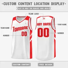 White Red-Pink Classic Mesh Sport Basketball Jersey 2