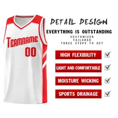 White Red-Pink Classic Mesh Sport Basketball Jersey 4
