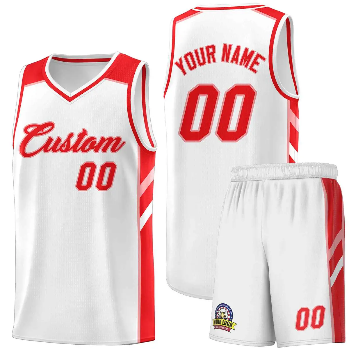 White Red-Pink Classic Sports Uniform Basketball Jersey Set