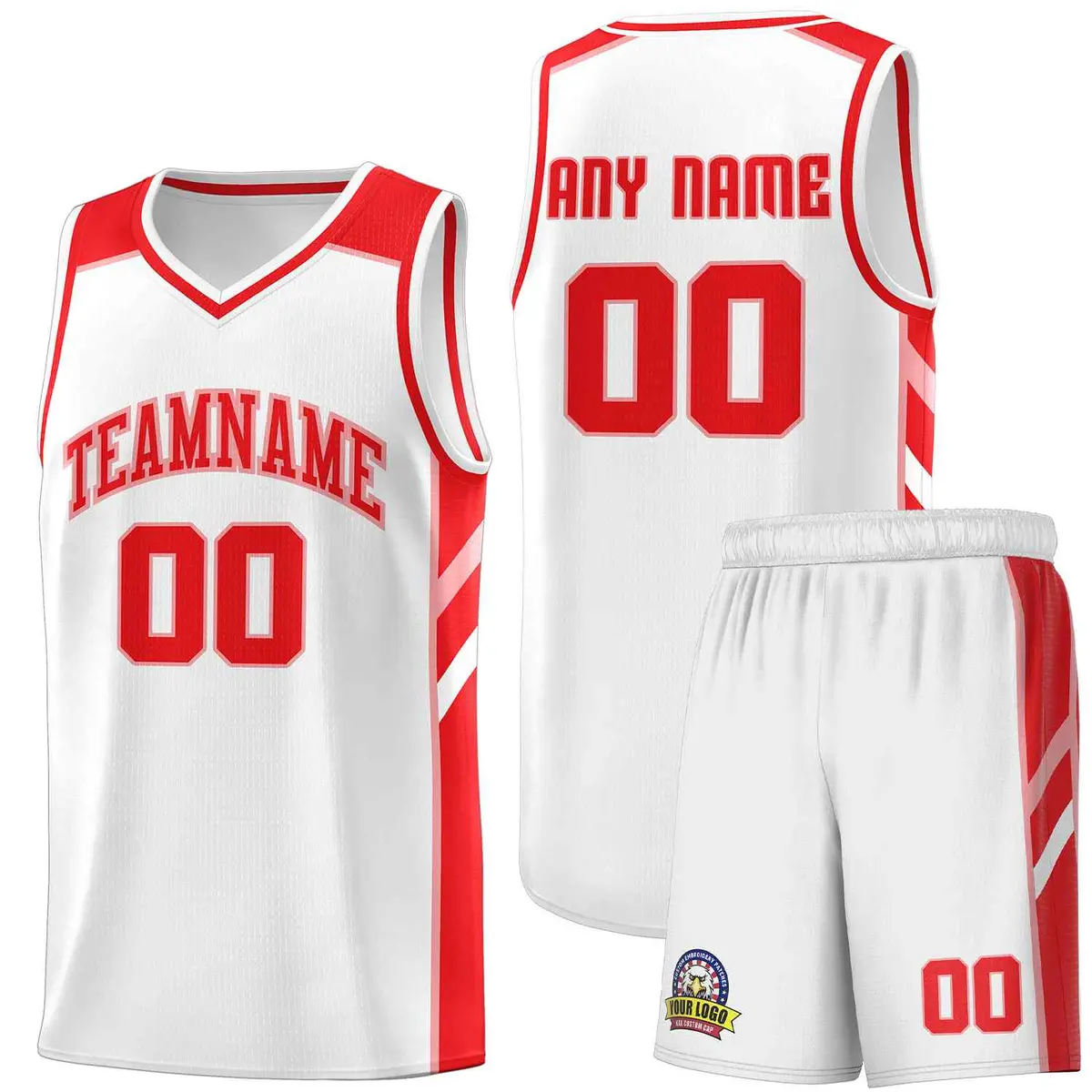 White Red-Pink Classic Sports Uniform Basketball Jersey Set