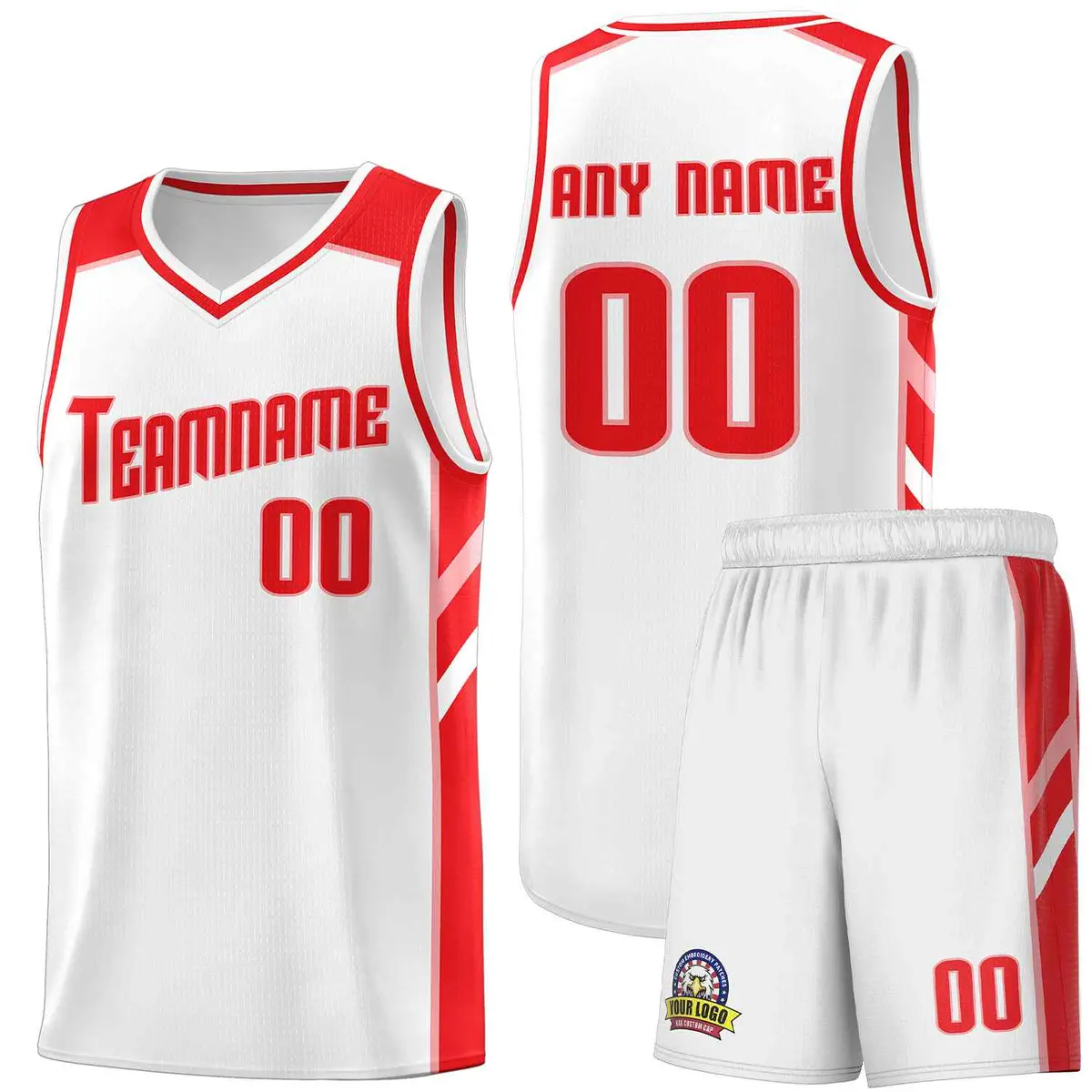 White Red-Pink Classic Sports Uniform Basketball Jersey Set