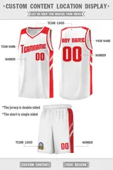 White Red-Pink Classic Sports Uniform Basketball Jersey Set 2