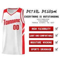 White Red-Pink Classic Sports Uniform Basketball Jersey Set 5