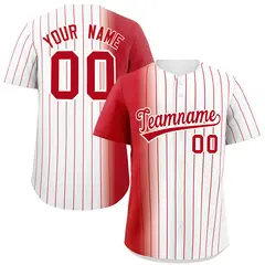 White Red Pinstripe Gradient Baseball Jersey