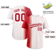 White Red Pinstripe Gradient Baseball Jersey 2