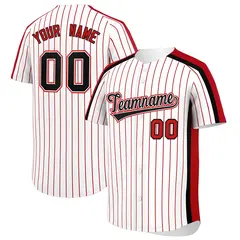 White Red Pinstripe Two-tone Side Baseball Jersey