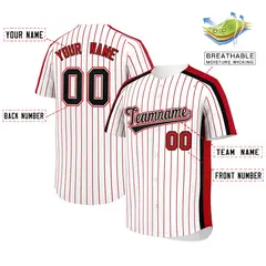 White Red Pinstripe Two-tone Side Baseball Jersey 2