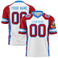 White Red-Powder Blue Raglan Sleeves Side Pattern Football Jersey 1