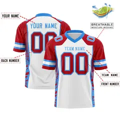 White Red-Powder Blue Raglan Sleeves Side Pattern Football Jersey 2