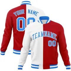 White Red Powder Blue Split Varsity Full-Snap Letterman Jacket 1