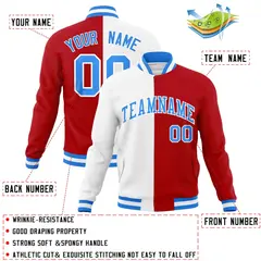 White Red Powder Blue Split Varsity Full-Snap Letterman Jacket 4