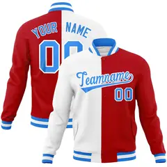 White Red Powder Blue Split Varsity Full-Snap Letterman Jacket